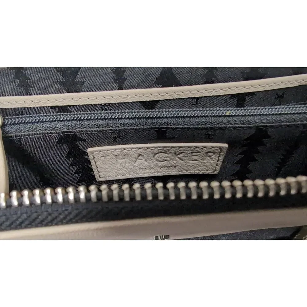 Thacker Camila taupe gray plain basic single zip clutch wallet